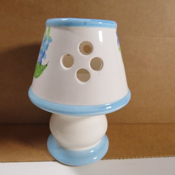 Hand painted Hibiscus Blue Flower Ceramic Tea Light Lamp (two sided) - Picture 5 of 10